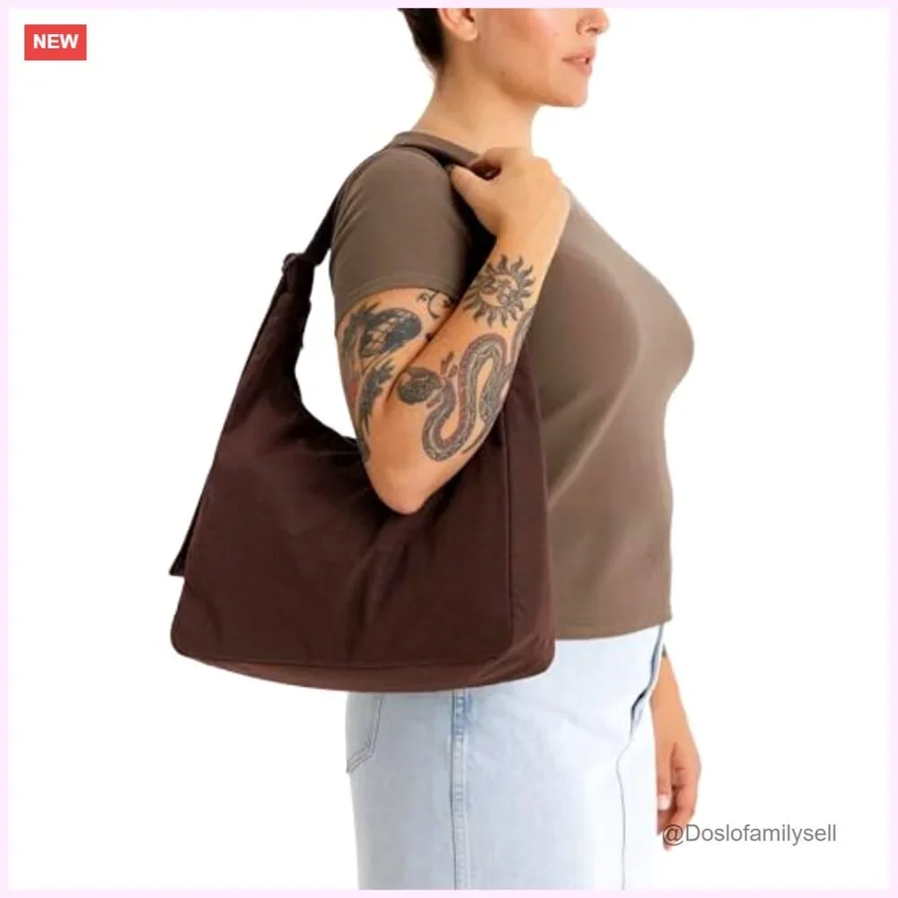 Large Recycled Nylon Shoulder Bag with Adjustable Strap and Zip Pocket